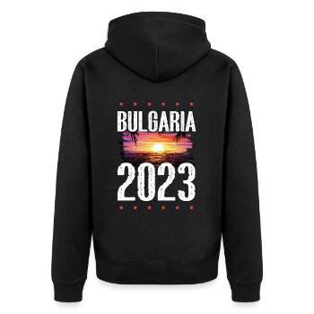 Bulgaria 2023 - Unisex Premium Organic Zip Hoodie - black - Back - Nico (187cm)