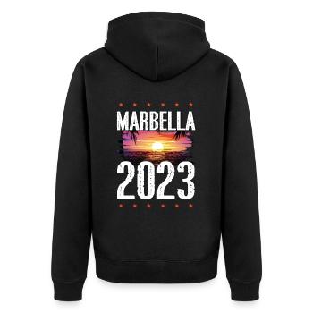 Marbella 2023 - Unisex Premium Organic Zip Hoodie - black - Back - Nico (187cm)