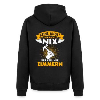 Zimmermann Zimmerer Zimmerei - Unisex Premium Bio Zip Hoodie - Schwarz - Hinten - Nico (187cm)