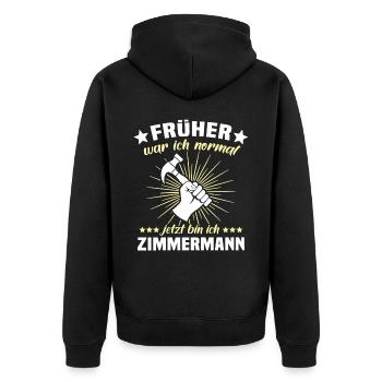 Zimmermann Zimmerer Zimmerei - Unisex Premium Bio Zip Hoodie - Schwarz - Hinten - Nico (187cm)