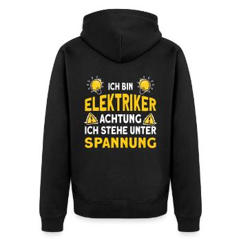 Achtung Elektriker Spruch Geschenkidee - Unisex Premium Bio Zip Hoodie - Schwarz - Hinten - Nico (187cm)