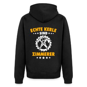 Zimmermann Zimmerer Zimmerei - Unisex Premium Bio Zip Hoodie - Schwarz - Hinten - Nico (187cm)