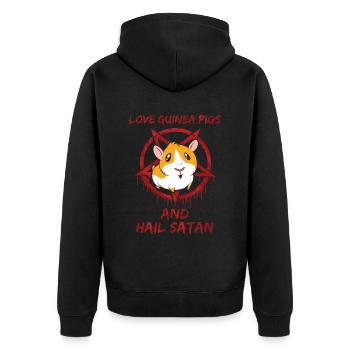 Love Guinea Pigs and Hail Satan - Unisex Premium Bio Zip Hoodie - Schwarz - Hinten - Nico (187cm)