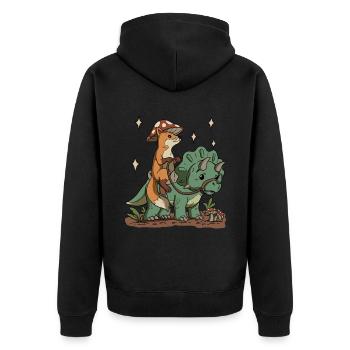 Cottagecore Fuchs - Unisex Premium Bio Zip Hoodie - Schwarz - Hinten - Nico (187cm)