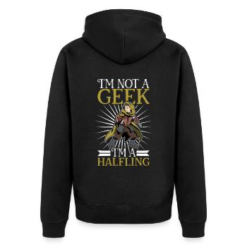 Kein geek - D20 Rollenspiel Charakter - Halbling - Unisex Premium Bio Zip Hoodie - Schwarz - Hinten - Nico (187cm)