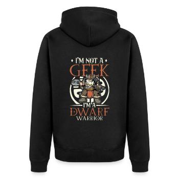 D20 Rollenspiel Charakter - Zwerg Krieger - Unisex Premium Bio Zip Hoodie - Schwarz - Hinten - Nico (187cm)