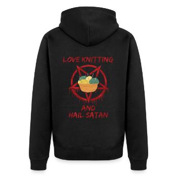 Love Knitting and Hail Satan - Unisex Premium Bio Zip Hoodie - Schwarz - Hinten - Nico (187cm)