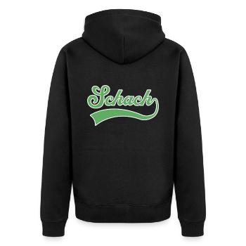 Schach Schriftzug - Unisex Premium Bio Zip Hoodie - Schwarz - Hinten - Nico (187cm)