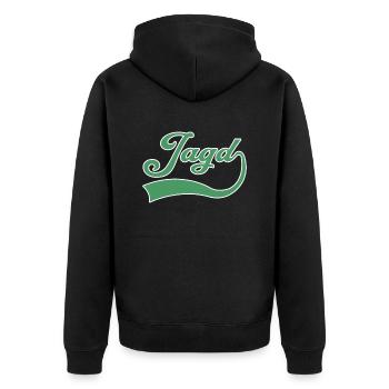 Wandern Schriftzug - Unisex Premium Bio Zip Hoodie - Schwarz - Hinten - Nico (187cm)