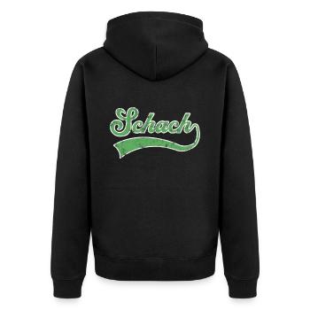Schach Schriftzug - Unisex Premium Bio Zip Hoodie - Schwarz - Hinten - Nico (187cm)