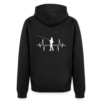Angeln Herzschlag - Unisex Premium Bio Zip Hoodie - Schwarz - Hinten - Nico (187cm)