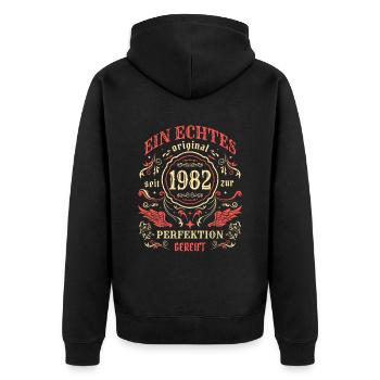 1982 Ein echtes Original seit 1982 - Unisex Premium Bio Zip Hoodie - Schwarz - Hinten - Nico (187cm)