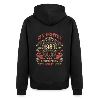1983 Ein echtes Original seit 1983 - Unisex Premium Bio Zip Hoodie - Schwarz - Hinten - Nico (187cm)