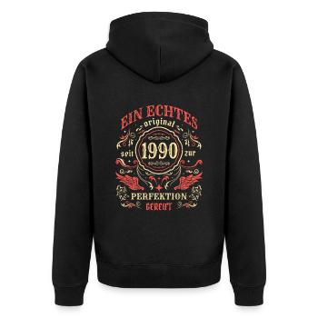 1990 Ein echtes Original seit 1990 - Unisex Premium Bio Zip Hoodie - Schwarz - Hinten - Nico (187cm)