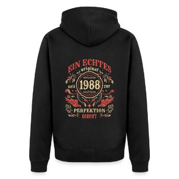 1988 Ein echtes Original seit 1988 - Unisex Premium Bio Zip Hoodie - Schwarz - Hinten - Nico (187cm)