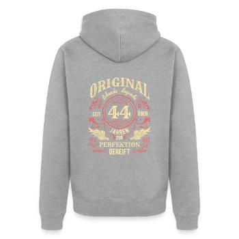Original Lebende Legende Seit Über 44 Jahren - Unisex Premium Bio Zip Hoodie - Grau meliert - Hinten - Nico (187cm)