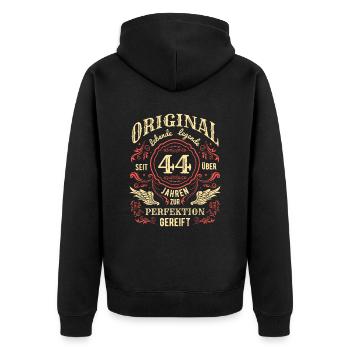 Original Lebende Legende Seit Über 44 Jahren - Unisex Premium Bio Zip Hoodie - Schwarz - Hinten - Nico (187cm)