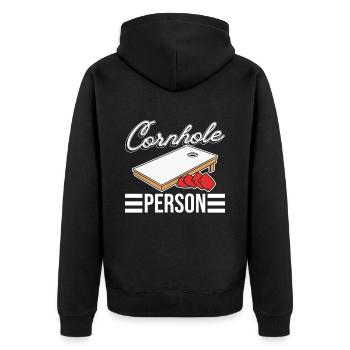 Cornhole Person - Lustiges Cornhole - Unisex Premium Bio Zip Hoodie - Schwarz - Hinten - Nico (187cm)