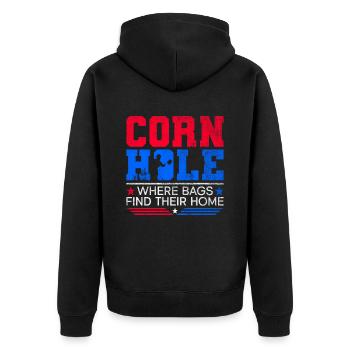 Cornhole Player Blind Hole - Funny Cornhole - Unisex Premium Organic Zip Hoodie - black - Back - Nico (187cm)
