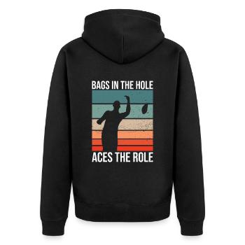 Cornhole Player Blind Hole - Funny Cornhole - Unisex Premium Organic Zip Hoodie - black - Back - Nico (187cm)