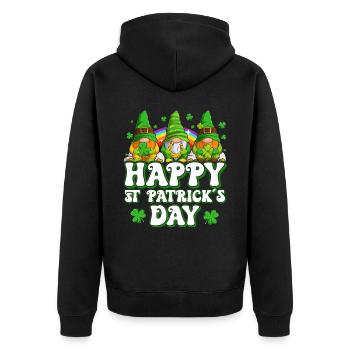 St Patrick's Day Ireland Elves Gnome - Unisex Premium Organic Zip Hoodie - black - Back - Nico (187cm)