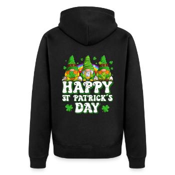 St Patrick's Day Ireland Elves Gnome - Unisex Premium Organic Zip Hoodie - black - Back - Nico (187cm)