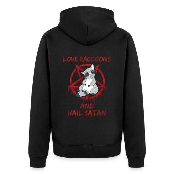 Aimez les ratons laveurs et saluez Satan - Veste à capuche bio Premium Unisexe - noir - Dos - Nico (187cm)