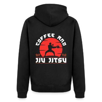 Brazilian Jiu Jitsu MMA Bjj Hugger - Unisex Premium Bio Zip Hoodie - Schwarz - Hinten - Nico (187cm)