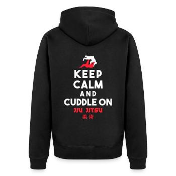 Brazilian Jiu Jitsu MMA Bjj Hugger - Unisex Premium Bio Zip Hoodie - Schwarz - Hinten - Nico (187cm)