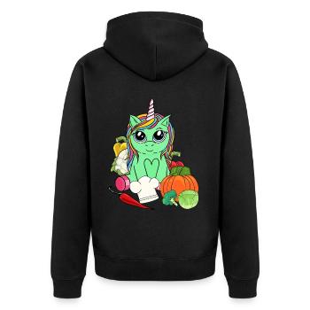 Bio Öko Einhorn Vitamine Gemüse Küche Vegetarisch - Unisex Premium Bio Zip Hoodie - Schwarz - Hinten - Nico (187cm)