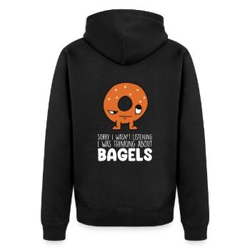 Funny Bagel Breakfast Brunch Bagels - Unisex Premium Organic Zip Hoodie - black - Back - Nico (187cm)