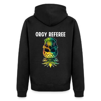 Orgie Schiedsrichter Funny Upside Down Ananasschädel - Unisex Premium Bio Zip Hoodie - Schwarz - Hinten - Nico (187cm)