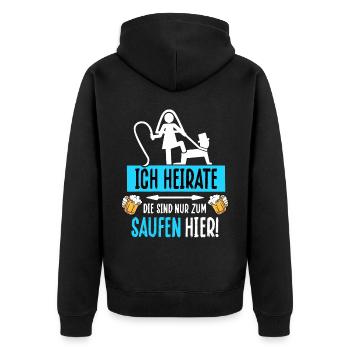 Junggesellenabschied T-Shirt Bräutigam JGA Poltern - Unisex Premium Bio Zip Hoodie - Schwarz - Hinten - Nico (187cm)