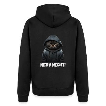 Witzige Katze mit dem Spruch NERV NICHT! - Unisex Premium Bio Zip Hoodie - Schwarz - Hinten - Nico (187cm)