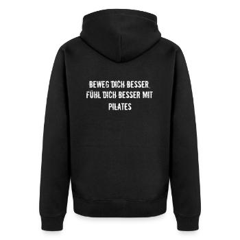 Pilates - Beweg dich besser, fühl dich besser mit - Unisex Premium Bio Zip Hoodie - Schwarz - Hinten - Nico (187cm)