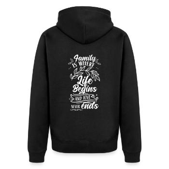 La famille est l’endroit où la vie commence et l’amour ne finit jamais - Veste à capuche bio Premium Unisexe - noir - Dos - Nico (187cm)