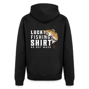 Ne lavez pas la chemise Lucky Fisher - (2) - Veste à capuche bio Premium Unisexe - noir - Dos - Nico (187cm)
