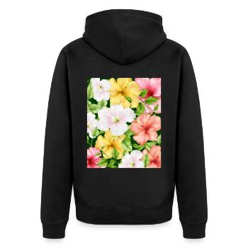 Coconut Girl Aesthetic Hibiscus Pattern - Unisex Premium Bio Zip Hoodie - Schwarz - Hinten - Nico (187cm)