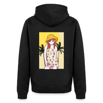 Coconut Girl Aesthetic Anime Girl Summer Beach - Unisex Premium Bio Zip Hoodie - Schwarz - Hinten - Nico (187cm)