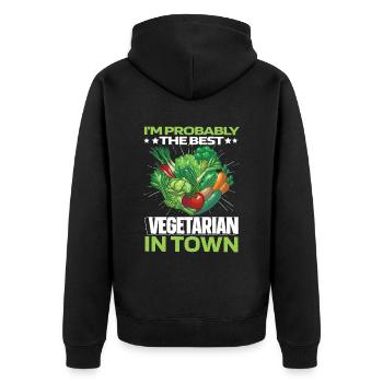 Vegetarisch Vegetarier Humor - Unisex Premium Bio Zip Hoodie - Schwarz - Hinten - Nico (187cm)
