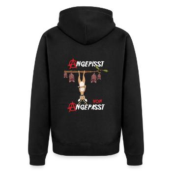 Angepisst von Angepasst Rebell Be Different Hirsch - Unisex Premium Bio Zip Hoodie - Schwarz - Hinten - Nico (187cm)