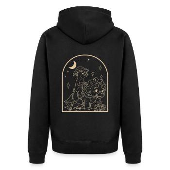 Cottagecore Fuchs - Unisex Premium Bio Zip Hoodie - Schwarz - Hinten - Nico (187cm)