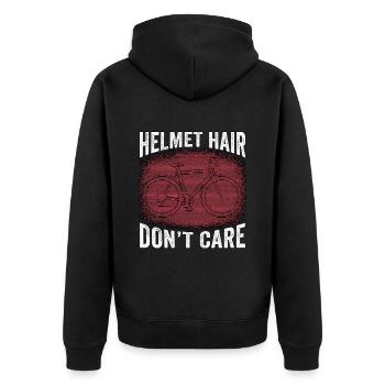 Bicycle Helmet Hair Don't Care Road Bike Cyclist - Unisex Premium Organic Zip Hoodie - black - Back - Nico (187cm)