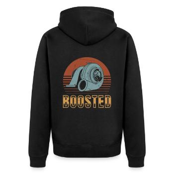 Turbolader Boosted - Turbo & Tuning - Unisex Premium Bio Zip Hoodie - Schwarz - Hinten - Nico (187cm)