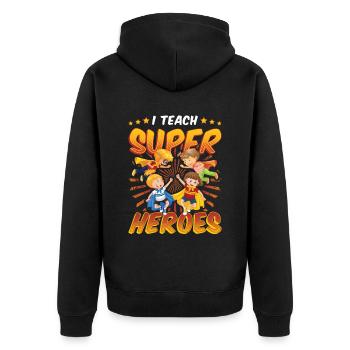 Ich Unterrichte Superhelden - Unisex Premium Bio Zip Hoodie - Schwarz - Hinten - Nico (187cm)
