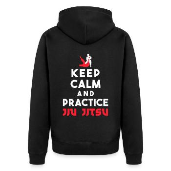 Brazilian Jiu Jitsu MMA Bjj Hugger - Unisex Premium Bio Zip Hoodie - Schwarz - Hinten - Nico (187cm)