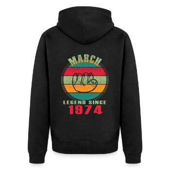 Lazy Sloth 1974 en mars rétro - Veste à capuche bio Premium Unisexe - noir - Dos - Nico (187cm)