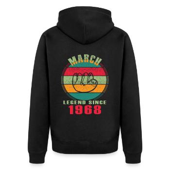 Lazy Sloth Legend March 1968. Gift March - Unisex Premium Organic Zip Hoodie - black - Back - Nico (187cm)