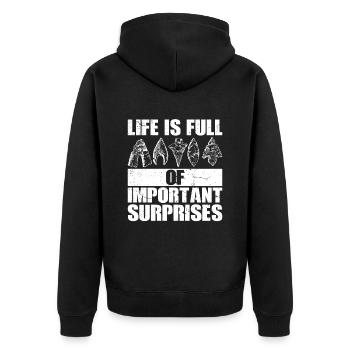 Pfeilspitzenjagd Artefakte Bogenschießen - Unisex Premium Bio Zip Hoodie - Schwarz - Hinten - Nico (187cm)