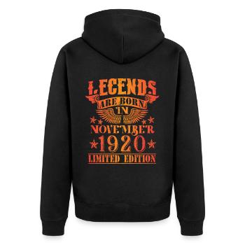 Anniversaire Novembre 1920 Edition Limitée Millésime - Veste à capuche bio Premium Unisexe - noir - Dos - Nico (187cm)